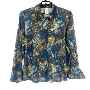 Sheer Boho Grunge Snap Front Womens Top Sz 26W Faded Glory Artsy Baroque Retro